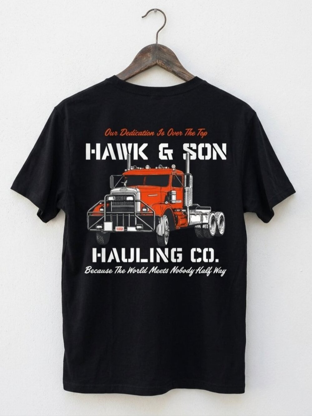 Hawk & Son Hauling Co Trucker Graphic Tee Vintage Semi Truck Truck Work Shirt